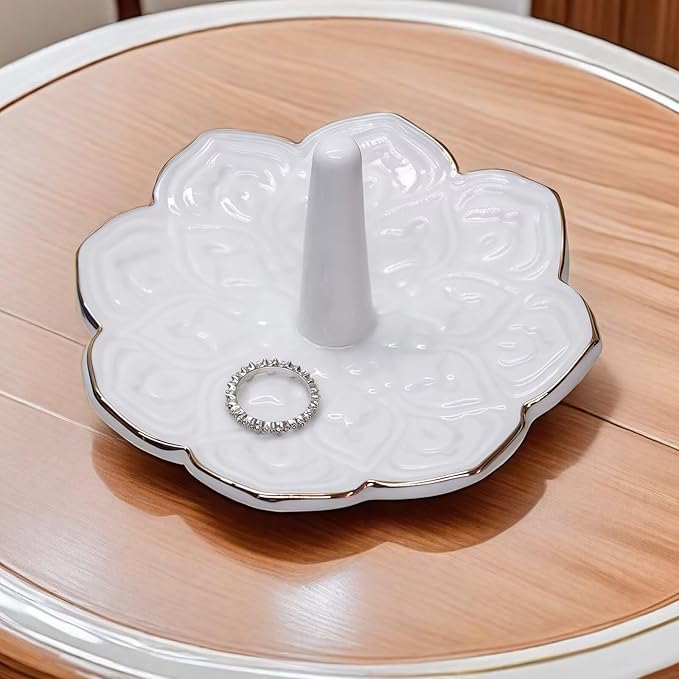 White Ceramic Mandala Jewelry Dish Decoration Ring Holder, Necklace, Earrings, Watch Key Decoration Jewelry Holder, Gift for Mother's Day, Birthday, Engagement Wedding, Christmas, Thanksgiving Day