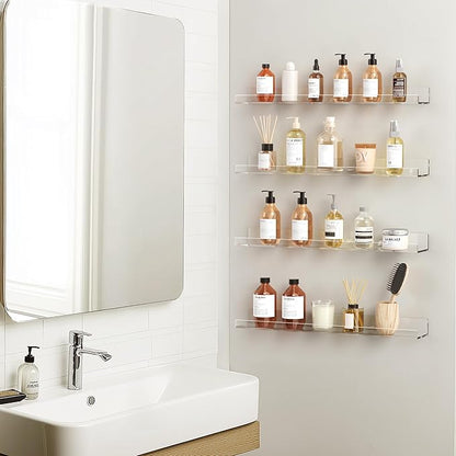 HBlife 24 Inches Floating Shelves Wall Mounted Clear Acrylic Shelves for Figures, Invisible Floating Bookshelf for Kids and Nursery, 8 Pack (5MM Thick)