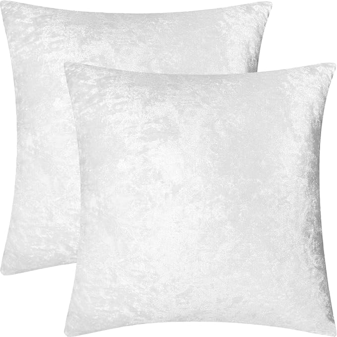 2 Pack 14x14 Pillow Cover Velvet Pillow Covers, Square Throw Pillow Covers for Living Room Decorations Throw Pillow Case, Throw Pillow Cover Cushion Cover for Home Sofa Bedroom Car, Silver White