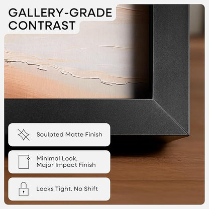 Homeforia 22x28 Poster Frame Black, High End Metal 22 x 28 Large Picture Frames with Mat 18 x 24 for Photo, 22x28 Thin Frame Matted to 18x24 inch Print, 28x22 Frame, Tempered Glass, Wall Kit, Set of 3