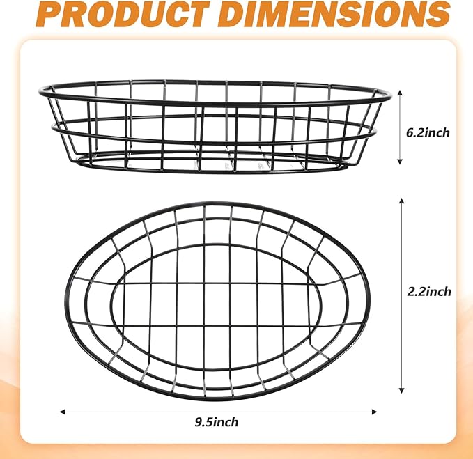 12 Pcs Wire Bread Basket 9.5 x 6.2 x 2.2 Inch Oval Metal Dinner Roll Baskets for Serving Fruit Bowl Storage with 50 Sheets Deli Wrappers Paper for Kitchen Table Fast Food(Black,9.5 x 6.2 x 2.2)