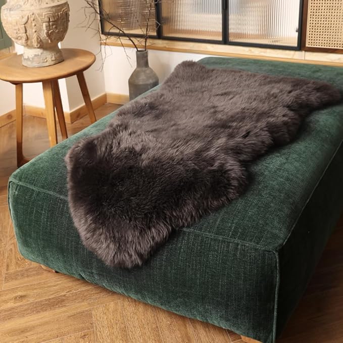 Premium Genuine Fur Sheepskin Rug Real Australia Sheepskin Natural Luxury Fluffy Lambskin Fur Area Rug Seat Covers for Kids Bedroom Sofa Chair Cover (Dark Walnut, Single Pelt/2ft x 3ft)