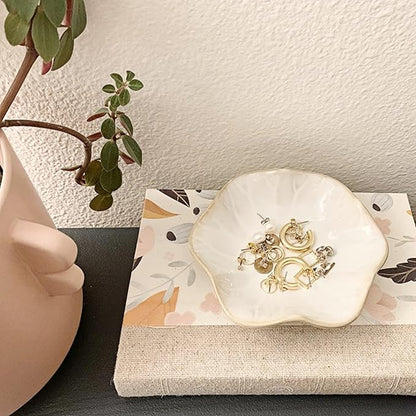 2Pcs Ceramic Jewelry Dish - Lotus Leaf Shape, for Ring Holder Necklace Small Key, Suitable for Mother Friend Sister, Gifts for Women, Cute Plate Trinket Tray, Home Decor (Blue & White)