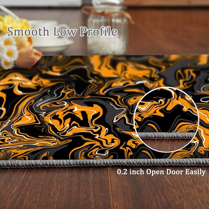 Abstract Orange Black Rug 4x5 Area Rugs Fluid Swirl Stripes Rugs Non Slip Non Shedding Print Washable Floor Carpet for Living Room Bedroom Kids Room Office Study Foyer Hallway