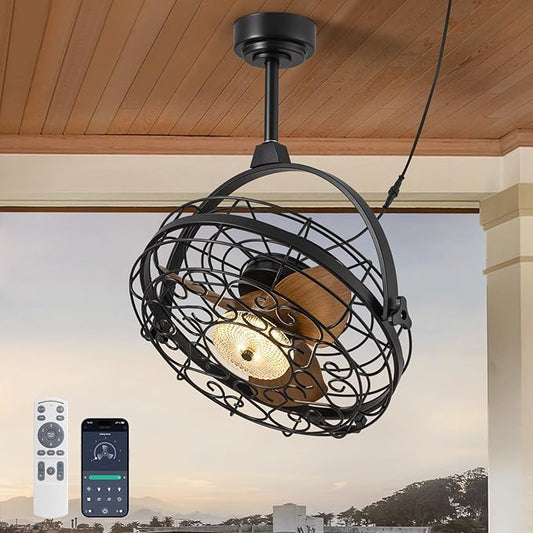 CROSSIO 23'' Outdoor Ceiling Fans with Lights, Gazebo Fan Wet Rated Remote&APP Control, Dimmable Hanging Fan with Plug in Cord for Patio Pergola