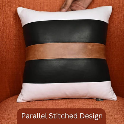 LL LEATHER LOVERS Genuine Lambskin Leather Pillow Cover, 20x20 Inch Case for Lumbar Throw Couch Pillows, Thick & Soft Cushion Covers for Sofa Bed Home Décor (White Black & Tan Pack of 2)