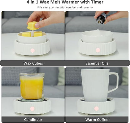 Wax Melt Warmer with 4 Timer & PTC Heating- Ceramic Fragrance 3-in-1 Oil Burner Electric Candle Wax Melter for Home Office Bedroom Fragrance, Home Décor and Gift Choice