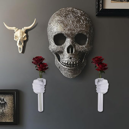 2 Pieces Wall Sculptures, Hands Vase Home Decor, Wall Mount Art Sculpture, Unique Wall Art Statue, Funky Flower Vase Decorations, Modern Eclectic Hanging Decor,Hands Statue (White)