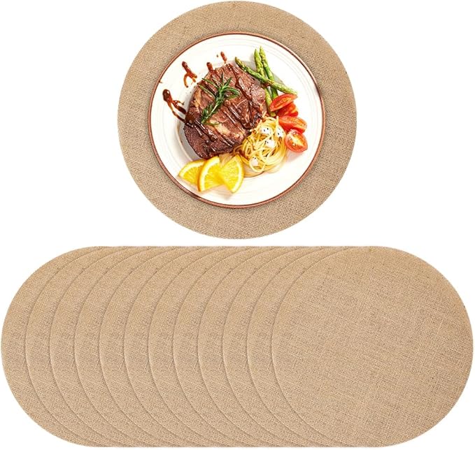 Burlap Round Braided Placemats Set of 12 for Dining Tables, 11.81Inch Reusable Heat Resistant Jute Table Mats Rustic Table Decorations for Dinner Holiday Farmhouse Decor
