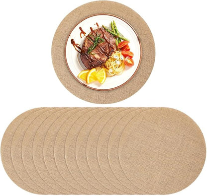 Burlap Round Braided Placemats Set of 12 for Dining Tables, 11.81Inch Reusable Heat Resistant Jute Table Mats Rustic Table Decorations for Dinner Holiday Farmhouse Decor