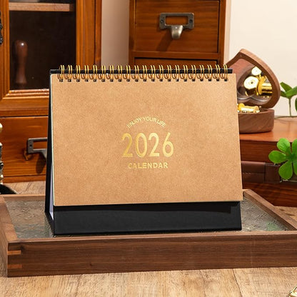 Small Desk Calendar 2025-2026, Use Now to Dec 2026, Standing Flip Desktop Calendar with To-do List & Notes, Academic Year Desk Calendar with Stickers, Monthly Calendar for Home Office (Khaki)