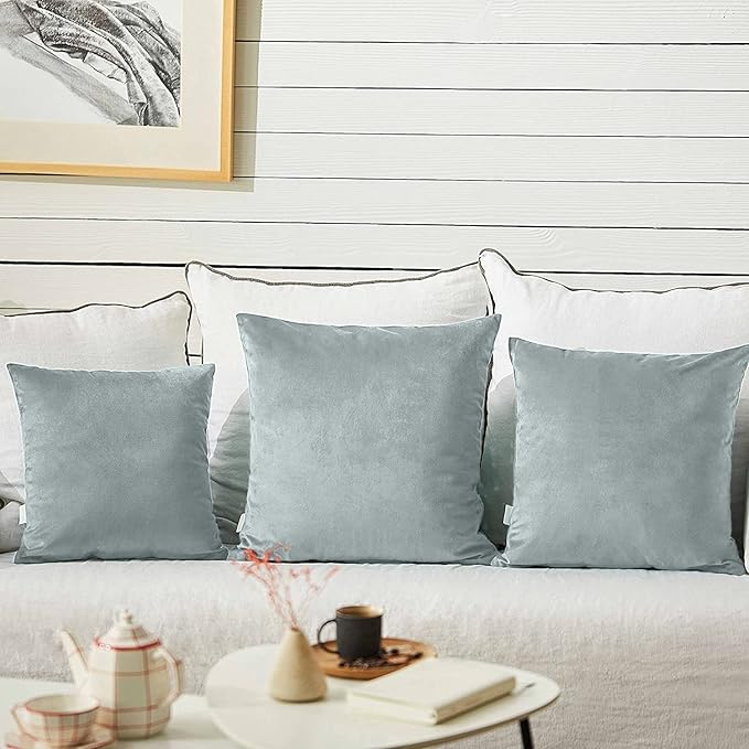 FY FIBER HOUSE Pack of 2 Velvet Throw Pillow Covers Decorative Square Pillowcase Soft Solid Cushion Case for Sofa/Couch Use, 20 x 20 Inch Light Grey
