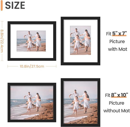 upsimples 8x10 Picture Frame Set of 5, Display Pictures 5x7 with Mat or 8 x 10 Without, Wall Gallery Photo Frames, Black
