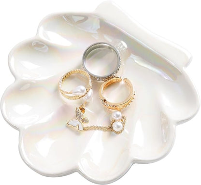 OSOPOLA Ceramic Pearlescent Shell Jewelry Tray - Decorative Ring Holder Dish Key Tray Cute Jewelry Plate Trinket for Women,Home Decor,Christmas Birthday Gifts HE02CS
