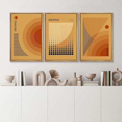 MUDECOR Framed Canvas Print Wall Art Bauhaus Art Prints Abstract Mid Century Modern Wall Art Minimalist Decor for Bedroom - 16"x24"x3 Natural