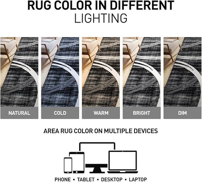 Rugshop Modern Wavy Circles Design Area Rug, Fade-Resistant Carpet for Entryway, Home Office, or Bedroom, Black, 3'3" x 5'