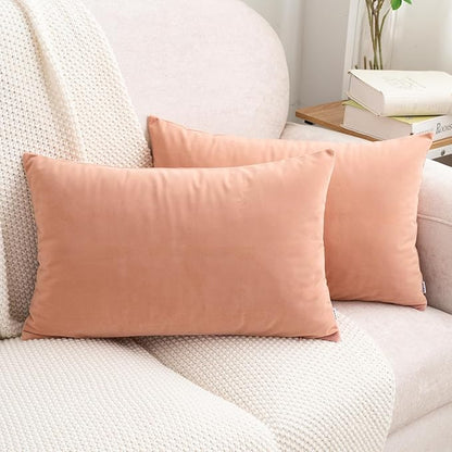 HWY 50 Dusty Pink Velvet Rectangular Throw Pillow Covers 12x20 Inch, Pack of 2 Soft Cozy Solid Decorative Luxury Cushion Cases for Couch Sofa Bed Living Room Bedroom