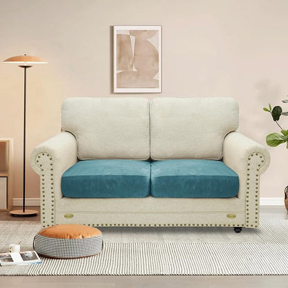 MAXIJIN Velvet Stretch Cushion Covers Couch Cushion Slipcover Loveseat Sofa Cushion Covers for Individual Cushions with Elastic Bottom (2 Piece Seat Slipcovers, Peacock Blue New)