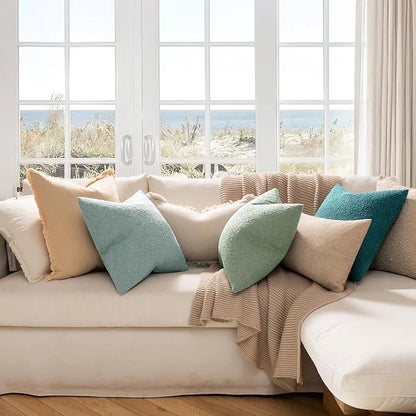 MIULEE 20x20 Inch Decorative Pillow Covers for Couch Bed Set of 2 Textured Boucle Neutral Winter Throw Pillows Greyish Green Accent Solid Cushion Pillowcases Sofa Livingroom Home Decor