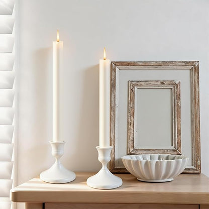 Candle Holders White Set of 12, Vintage Metal Candlestick Holders for Dinner Room Table Centerpiece, Low Metal Candles Sticks for Wedding Centerpieces Christmas Birthday Party (12, White)