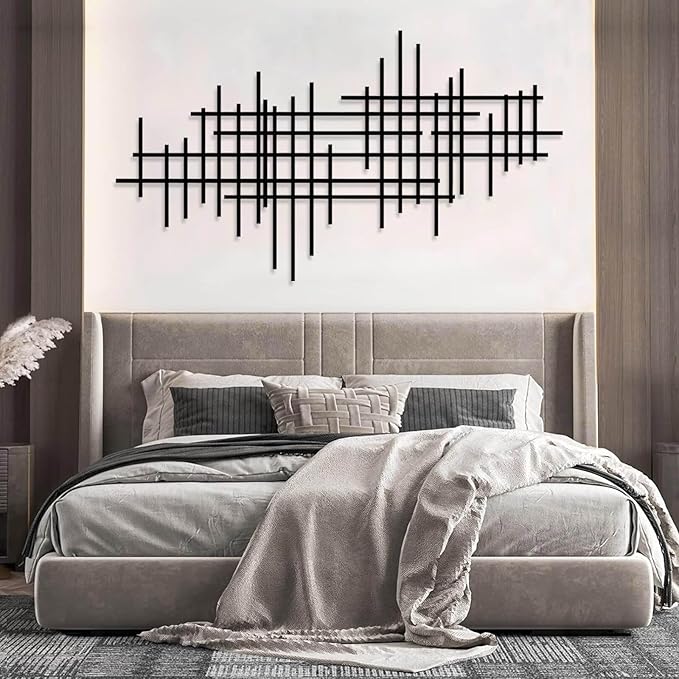 Geometric Line Metal Wall Art, Minimalist Geometric Metal Wall Art, Line Wall Decor, Modern Luxury Wall Decor, Abstract Wall Decorations, Minimalist Bedroom Wall Hanging (Gold, 24"x13"/60x34cm)