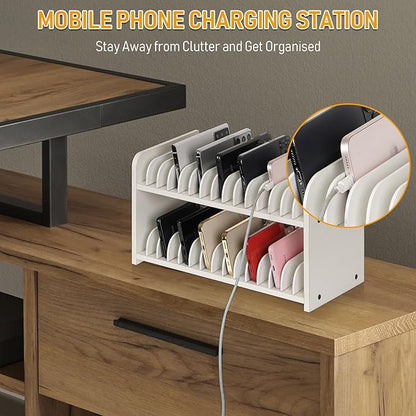 Cell Phone Storage Classroom Cell Phone Holder Adjustable Wooden Multiple Rack Caddy Organizer Box for Classroom Office Desktop with 1-30 Number Stickers (30-Grid) (White)