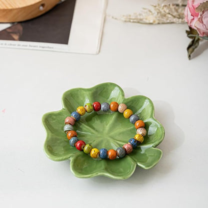 Ceramic Jewelry Tray Trinket Dish, Four Leaf Clover Design, Ring Earring Necklace Organizer, Mother's Day Gift