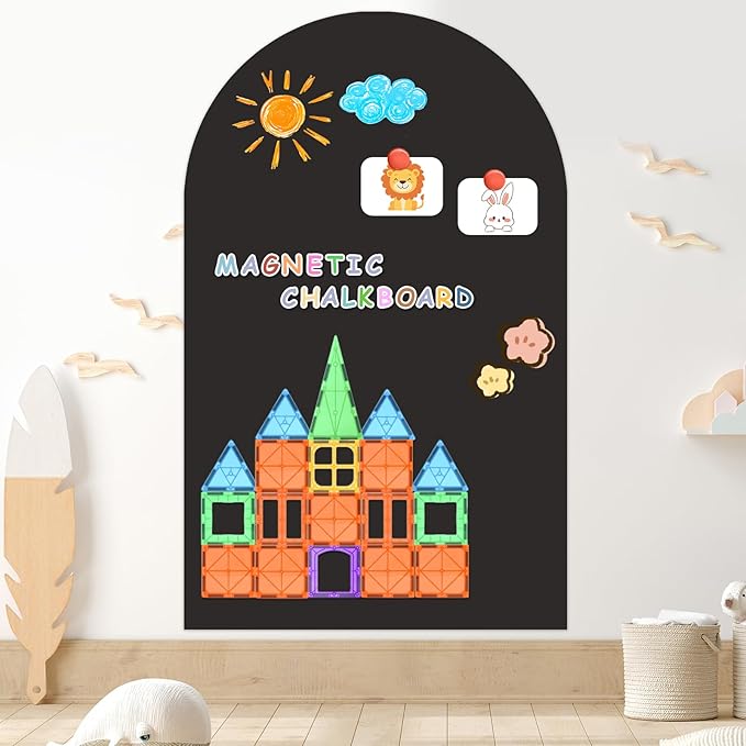 Magnetic Chalkboard Wall Decal 24''x40'' Arch - Peel and Stick Felt Removable Reusable, Easy Clean Self Adhesive Fabric Wall Decor for Home Office Kids Room-Black
