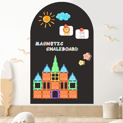 Magnetic Chalkboard Wall Decal 24''x40'' Arch - Peel and Stick Felt Removable Reusable, Easy Clean Self Adhesive Fabric Wall Decor for Home Office Kids Room-Black