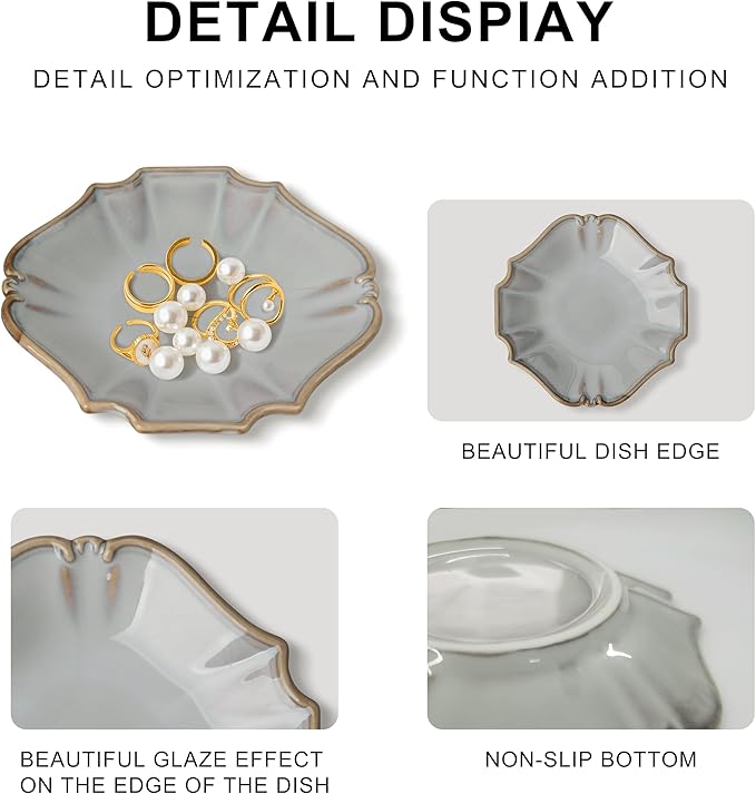 Ceramic Jewelry Dish, Decorative Tray for Rings Earrings Necklaces Bracelet Watch Keys, 4.50" Trinket Tray as Gifts for Women (Reactive Court)