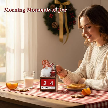 Wooden Christmas Countdown Advent Calendar: Santa Block Calendar with Wood Date - Cute Date Display Blocks Desk Accessory for Home Table Room(Gingerbread Man)