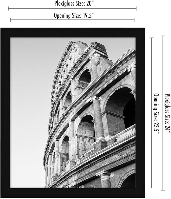 Americanflat 20x24 Picture Frame with Polished Plexiglass - Black Picture Frame - Wide Photo Frames Made of Engineered Wood for Vertical or Horizontal Wall Display - Epic Collection - Black