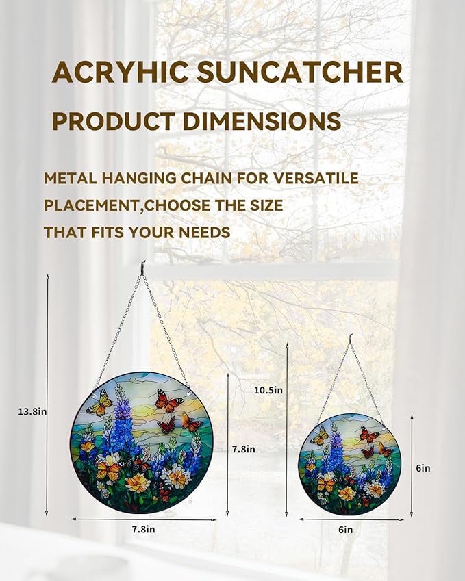 Butterfly Sun Catchers Indoor Window-Colorful Stained Acrylic Hanging for Window Doors Home Decoration,Christmas,Thanksgiving Day,Mother's Day Birthday Gift for Women,Men,and Mom(6in)