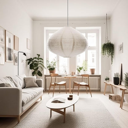 1PCS Hanging Lamp shade Oval 20INCH Blended Linen Pendant Lampshade Handmade Hanging Lantern Minimalist White Lamp Decorations Suitable for the Living room Hallway Bedroom and Kitchen