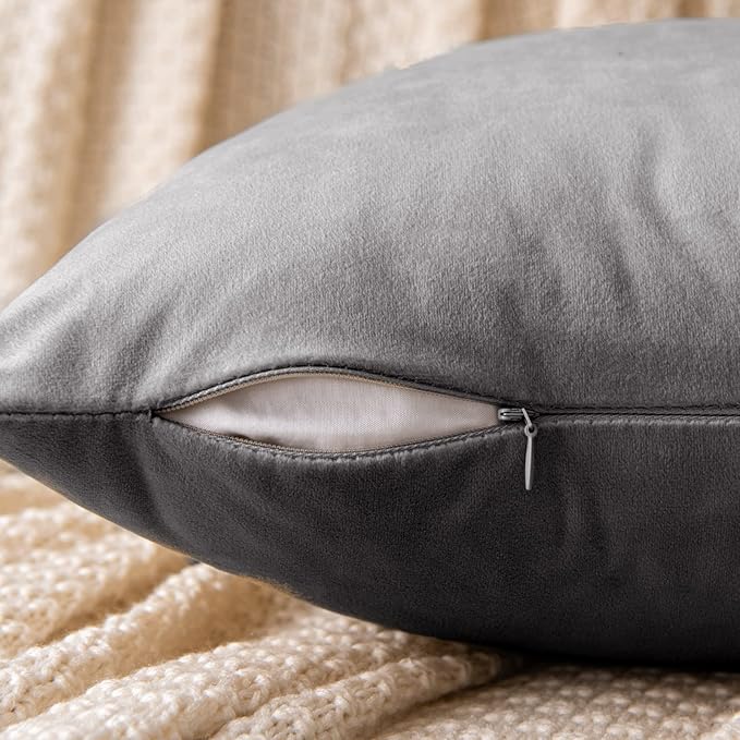 EMEMA Pack of 2 Velvet Throw Pillow Covers Decorative Square Pillowcase Soft Solid Cushion Case for Sofa Bedroom Chair Car 20x20 Inch Grey