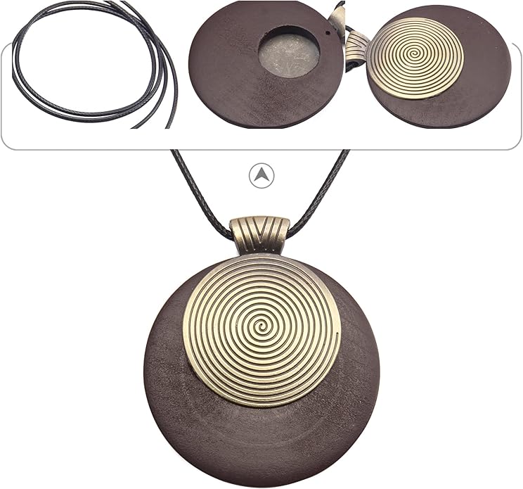 Leather Necklace for Women Boho Choker Necklace Long Cord Leather Pendant Bohemian Neckalce Vintage Alloy Pendant Leather Rope Necklace Wooden Necklaces for Women