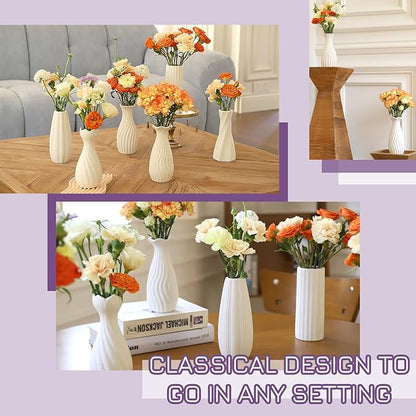 6 Pack Ceramic Bud Vases Set | 7" Roman Column-Inspired White Ceramic Vases with Textured Finish | Boho Modern Mini Vases for Home Decor, Fresh/Dried Flowers Centerpiece, Living Room Table Ornament