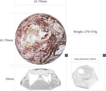 Natural Mexican Agate Crystal Ball with Acrylic Display Base, 61-70mm Polished Stone Feng Shui Crystal Sphere Meditation Decoration for Home & Office