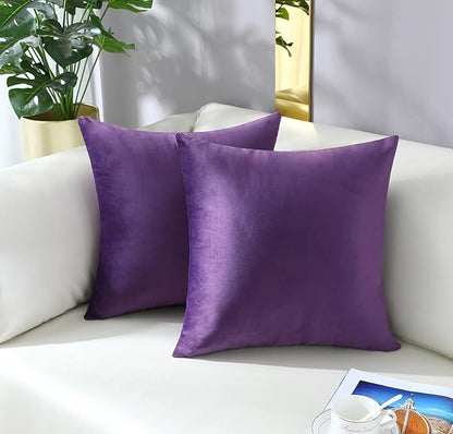 mixeoo Comfy Eggplant Purple Throw Pillow Covers Decorative Square Solid Velvet Super Soft Cushion Cases Home Decor for Sofa Couch Living Room Chair, Set of 2, 16 x 16 Inch