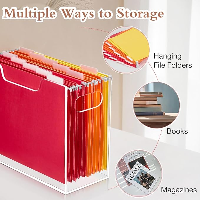 Jumyee Acrylic File Folder Organizer，Clear Hanging File Organizer Box for Letter Size/A4, Portable Desktop File Storage box for Desk Home Office School -1 Pack