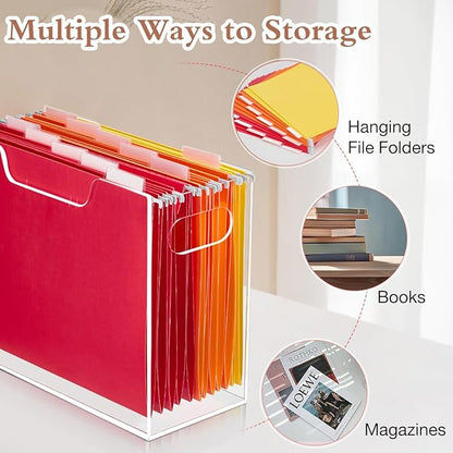 Jumyee Acrylic File Folder Organizer，Clear Hanging File Organizer Box for Letter Size/A4, Portable Desktop File Storage box for Desk Home Office School -1 Pack