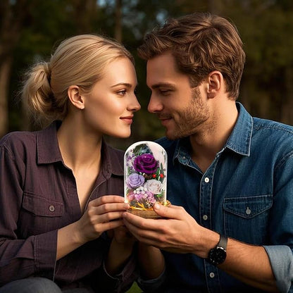 Forever Flowers with Symbolic Ladybugs: Preserved Flowers Gift for Women-Romantic Table Centerpiece-Valentines, Anniversary, Mothers Gifts for Her-Flowers for Delivery Prime (Purple)
