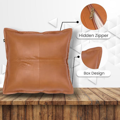 LL LEATHER LOVERS Lambskin Leather Pillow Cover - Sofa Cushion Case - Decorative Throw Covers for Living Room & Bedroom, 18x18 Inches - Camel Antique Box Pack of 1