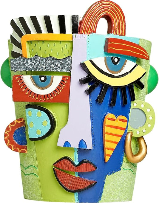 Picasso Abstract Face Planter Pots Funky Head Planters for Indoor Plants Colorful Flower Vase with Drainage Hole for Home Decor (：Large)