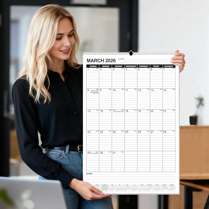 OuMuaMua Wall Calendar 2026, 18-Month Vertical Wall Calendar 2026-2027, 22" X 15" Hanging Planner Runs From 2026 Jan - 2027 Jun with Thick Paper Spiral Bound For School Home Office Organizing