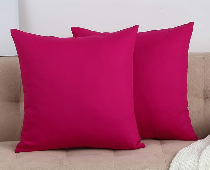 TangDepot Cotton Solid Throw Pillow Covers, 18" x 18" , Brilliant Rose, 1 Count (Pack of 1)