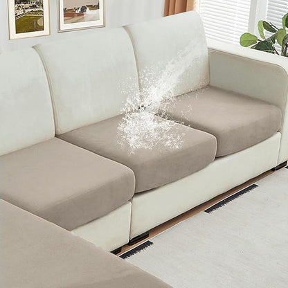 NAISI Waterproof Couch Cushion Covers Thick Velvet Fabric Washable Sofa Slipcovers 3 Pieces Individual Sectional Couch Covers with Elastic Bottom(3 Pcs for 3-Seat or Backrest,Light Taupe)