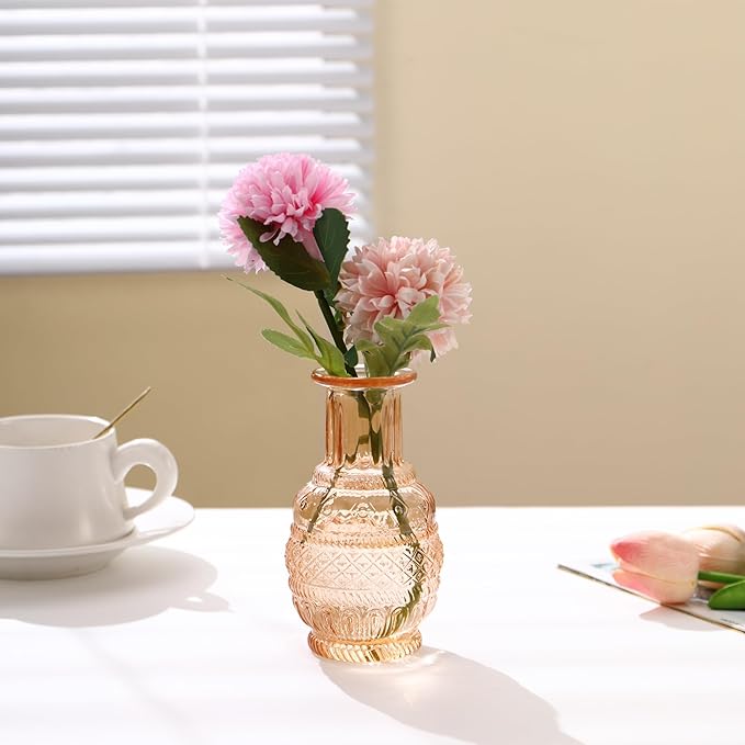 Glass Bud Vases Set of 60, Small Glass Vase for Flowers, Amber Small Vases for Centerpieces, Vintage Bud Vase in Bulk for Wedding, Party, Events, Reception, Home Decor