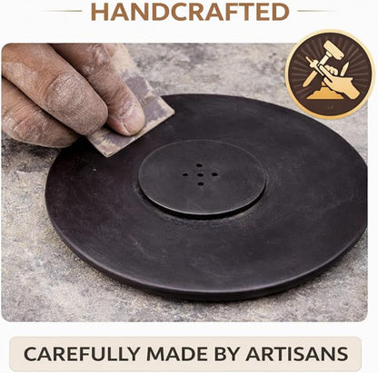 Handmade Marble Incense Holder - Round Incense Burner with Multiple Holes for Incense Sticks. Decorative Ash Catcher for Home and Office Decor. (4 inch Diameter, Black)
