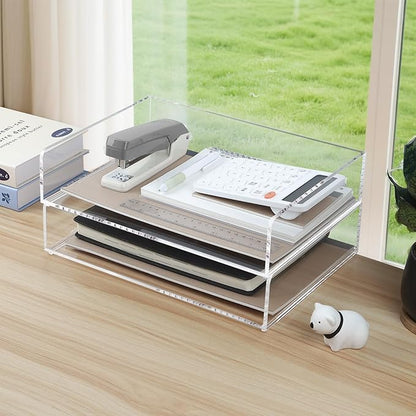 2 Pack Acrylic Paper Tray Organizer for Desk Clear File Organizer,Acrylic Desk Organizers and Accessories Sorter,Perfect for File Paper, Ipad, Letter, A4 Office File, Books, Notes.